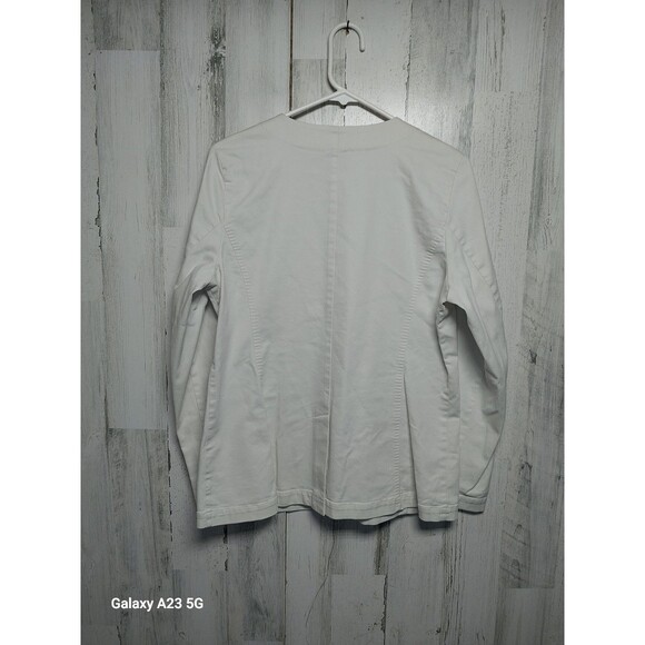 Eileen Fisher Bone Round Neck Jacket Size Medium Cotton Button - Picture 5 of 7